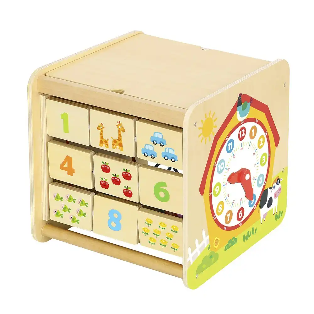 Tooky Toy Wooden Play Cube Centre Farm Kids/Children w/Tiles/Maze/Puzzle 18m+