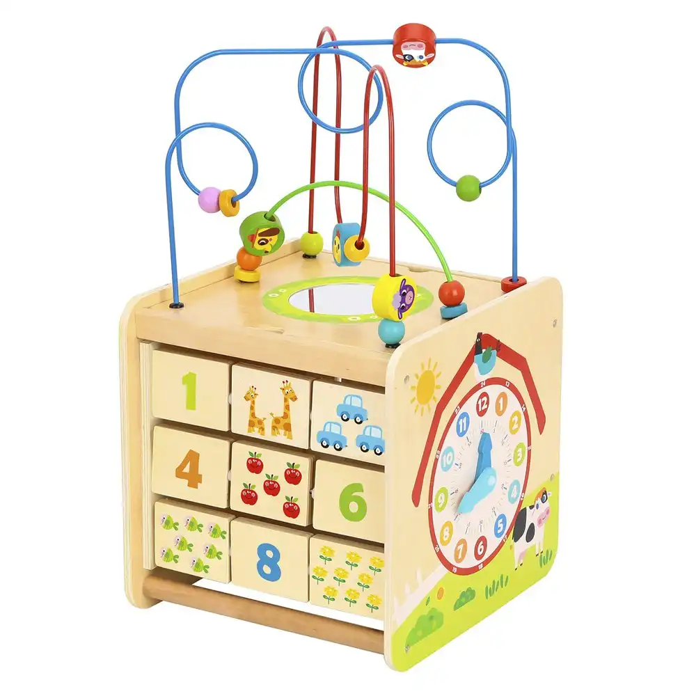 Tooky Toy Wooden Play Cube Centre Farm Kids/Children w/Tiles/Maze/Puzzle 18m+