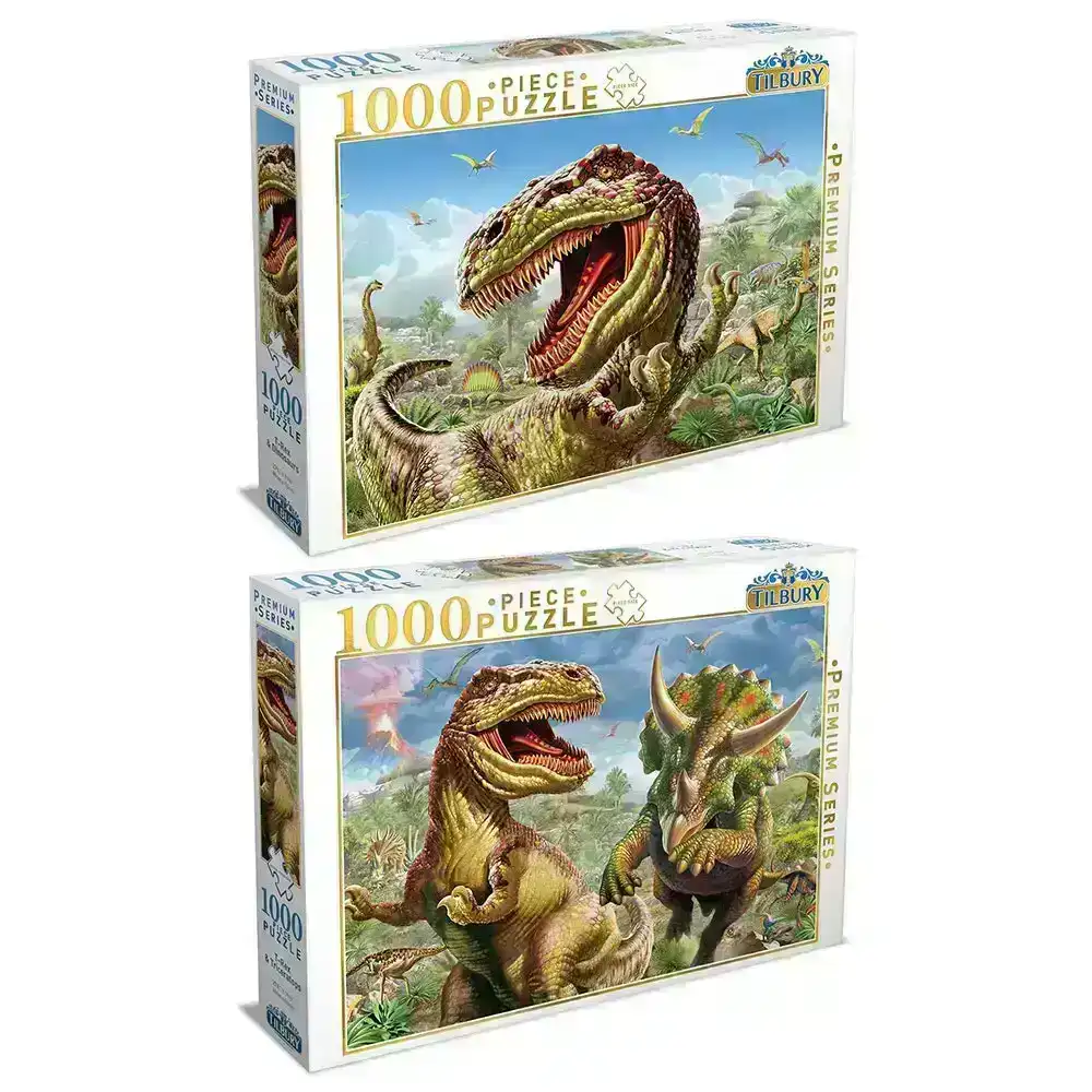 2x 1000pc Tilbury Kids T-Rex/Dinosaurs/Triceratops 69x50cm Jigsaw Puzzle Toy 8y+