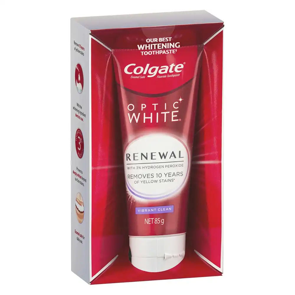 Colgate 85g Optic White Renewal Vibrant Clean Yellow Stain Removal Toothpaste