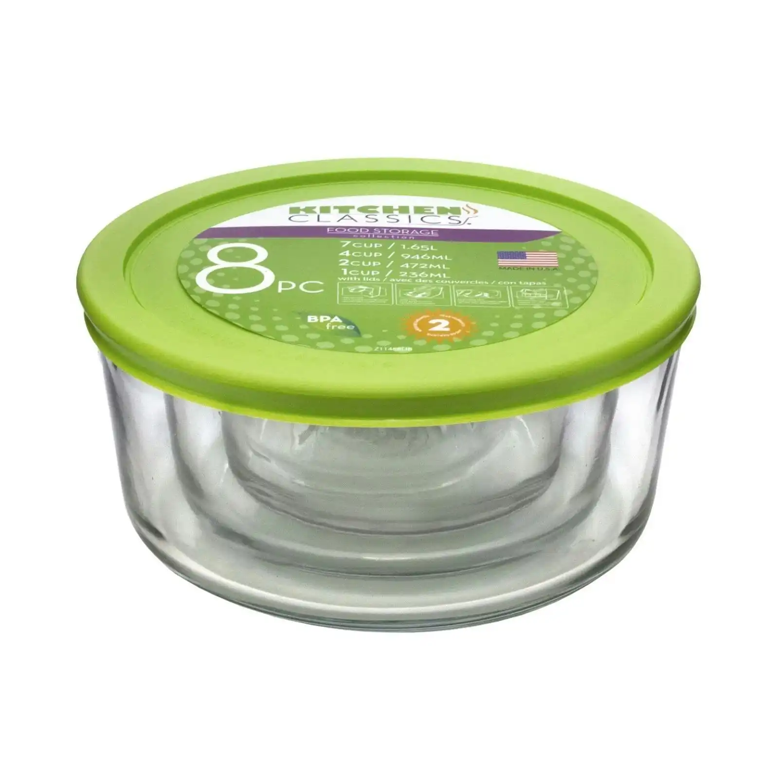 Kitchen Classics Glass Round Containers With Lids   Set 4