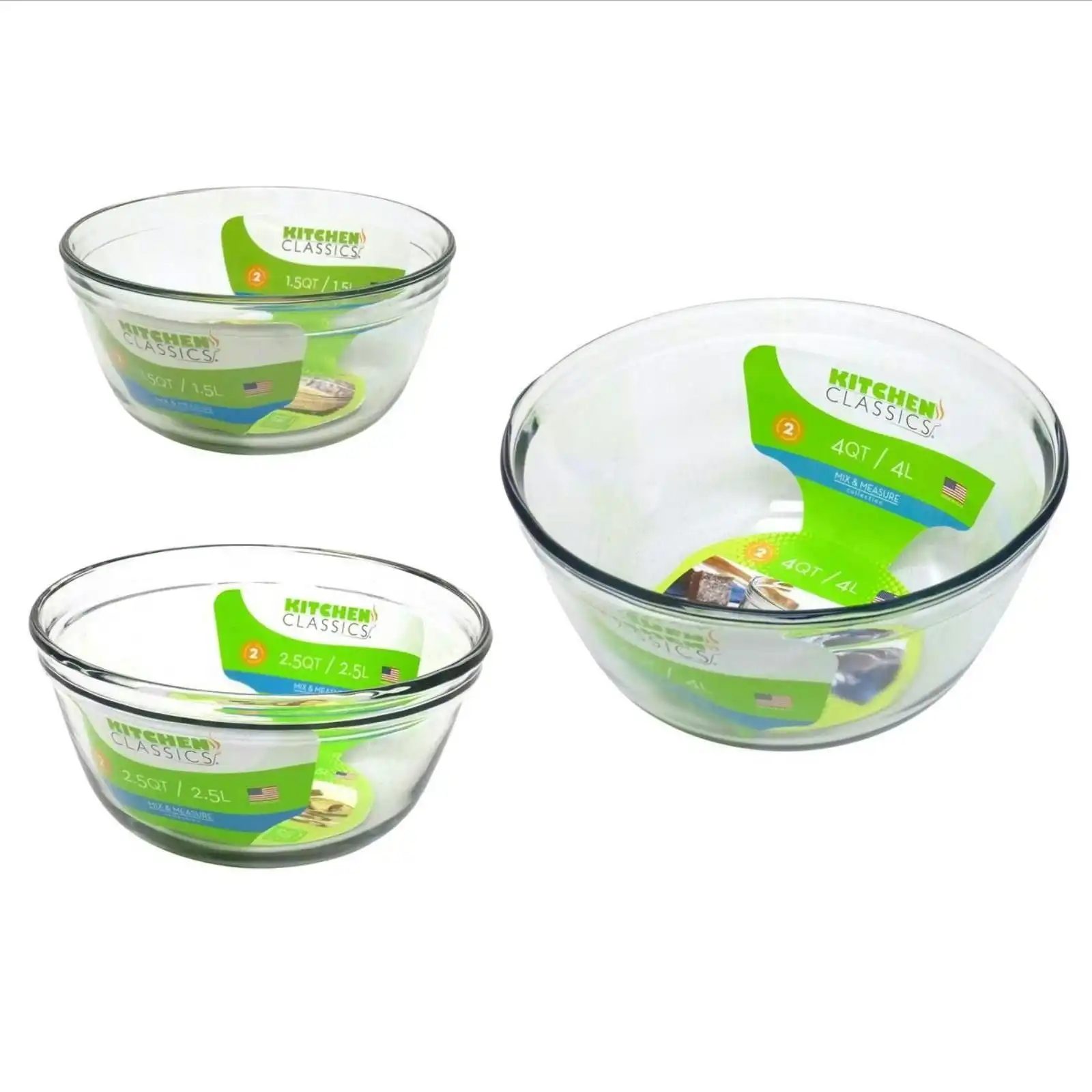 Kitchen Classics Glass Mixing Bowl   3 Sizes