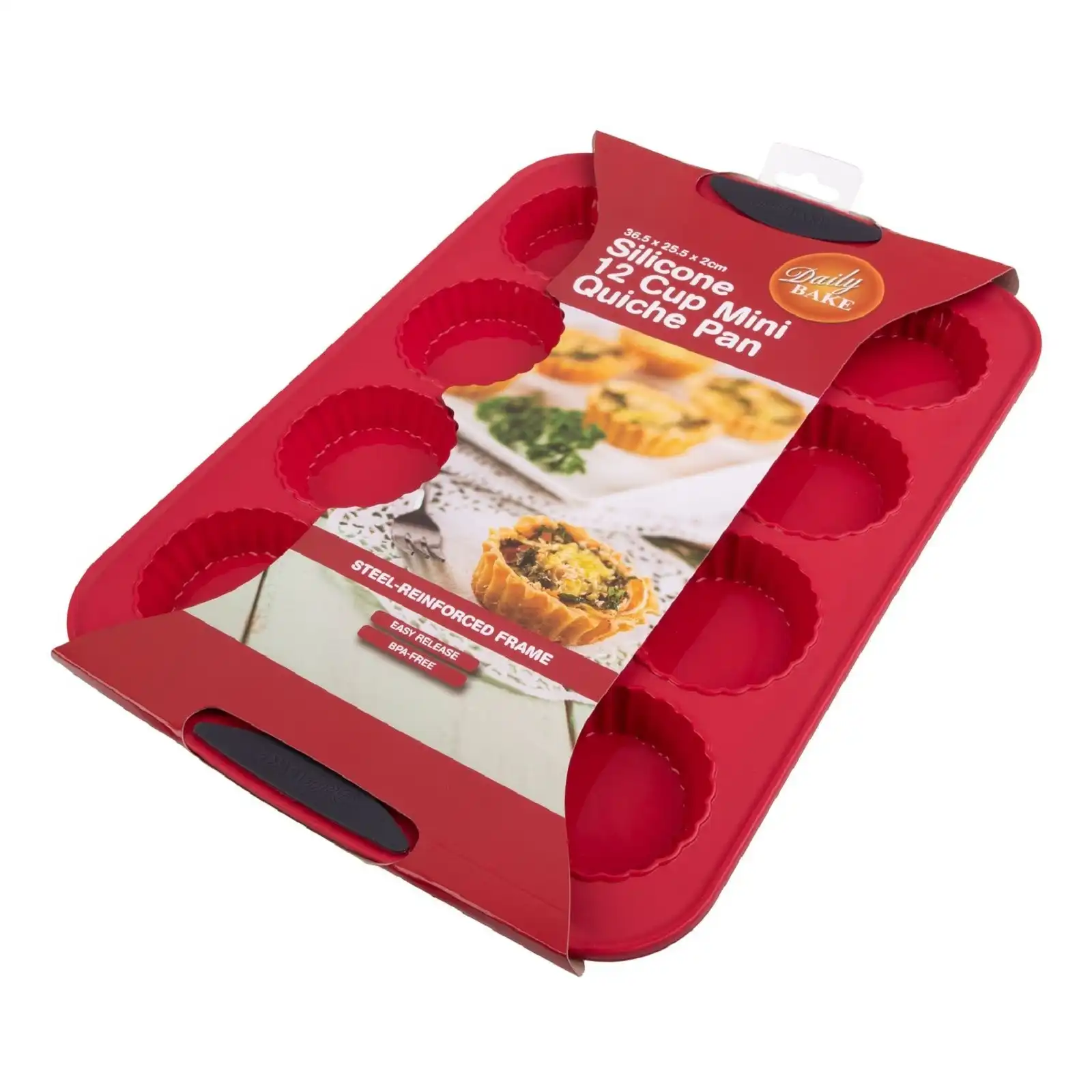 Daily Bake Red Silicone 12 Cup Mini Quiche Pan