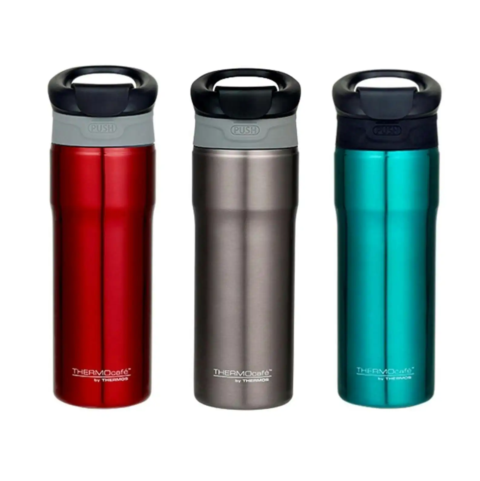 Thermos THERMOCAFE 450ml VACUUM INSULATED TRAVEL MUG - RED, SMOKE OR TEAL
