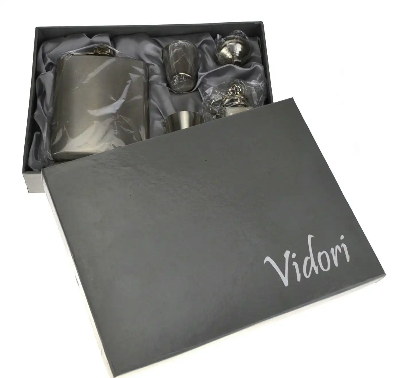 Vidori Hip Flask Gift Box Set In Stainless Steel