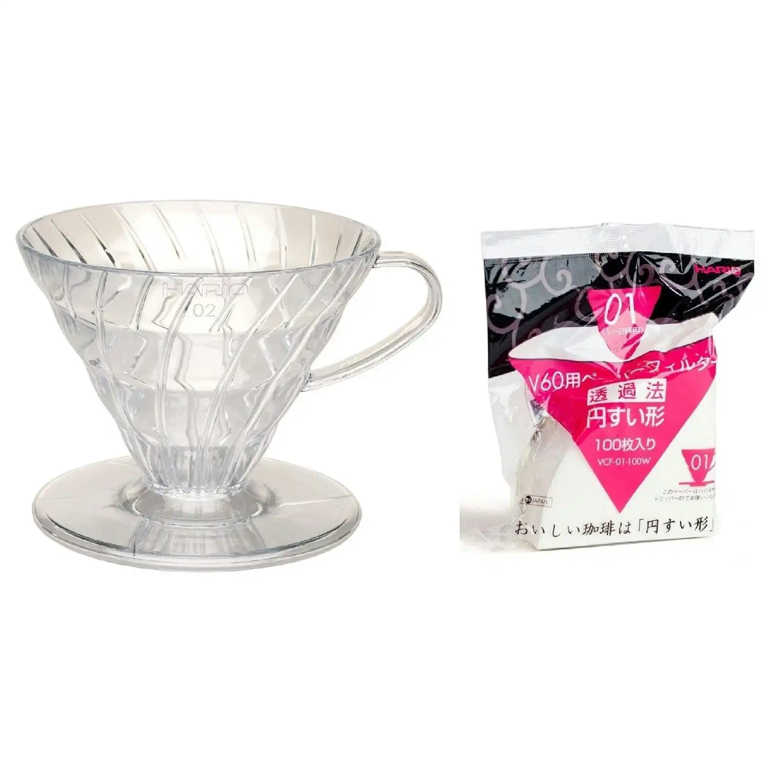 Hario V60   01 Plastic Coffee Dripper With 100 Filter Papers