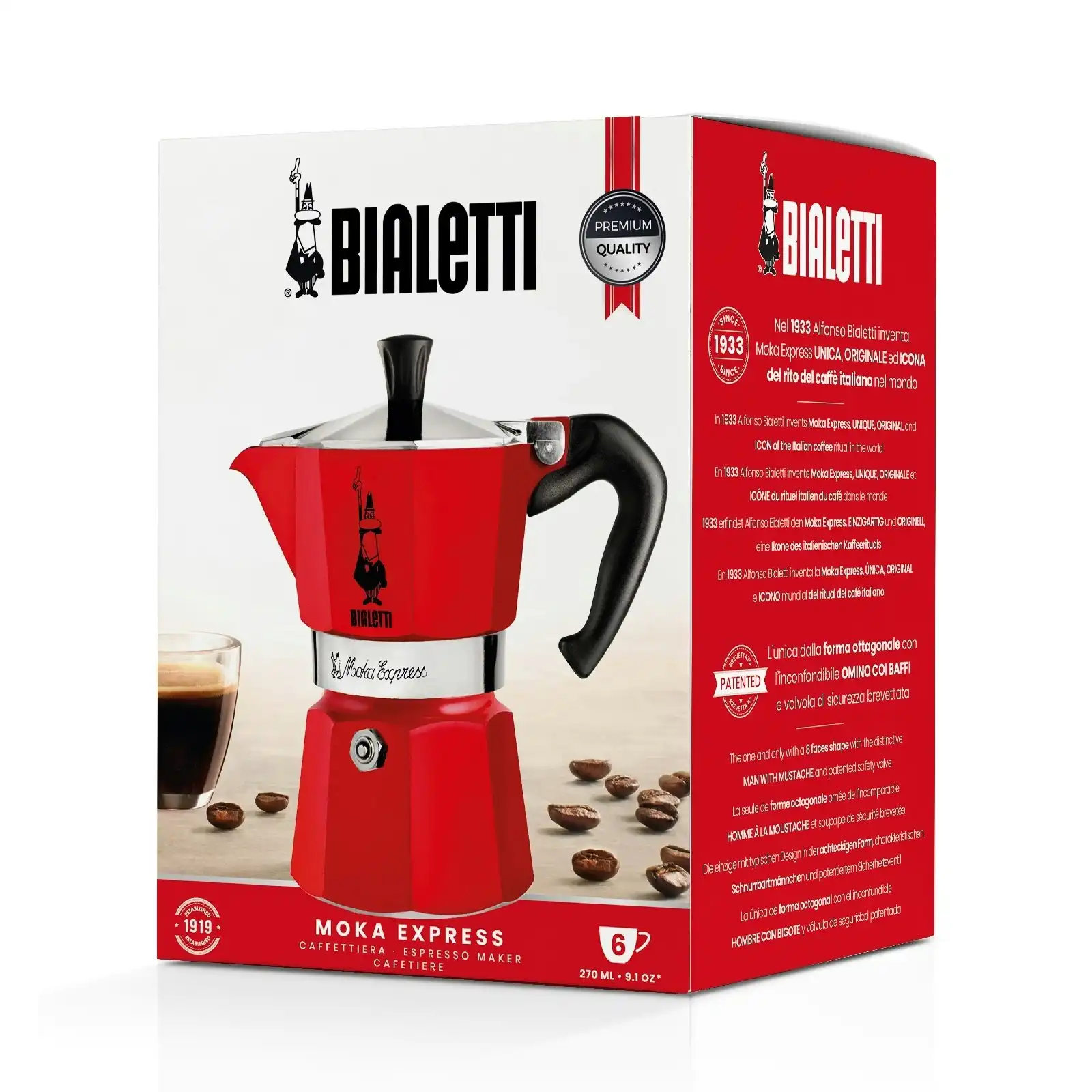 Bialetti Moka 6 Cup Red Espresso Maker