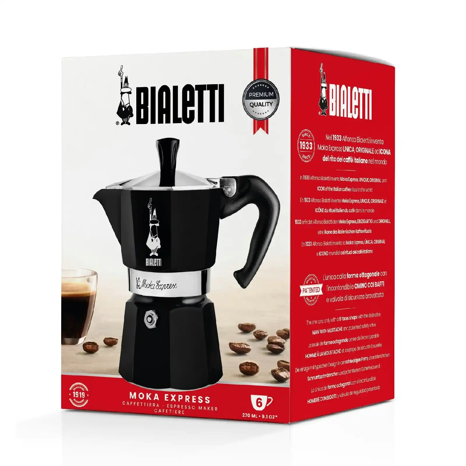 Bialetti Moka 6 Cup Black Espresso Maker