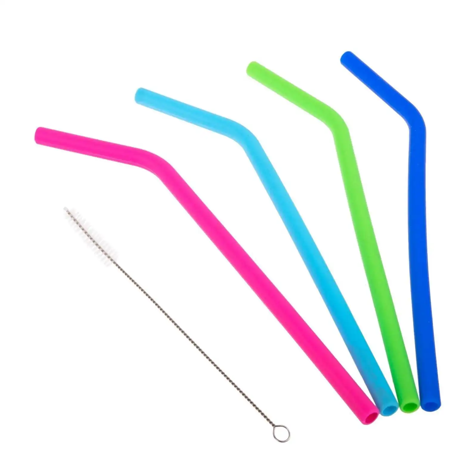 Appetito Set 4 Reusable Silicone Bent Drinking Straws + Cleaning Brush