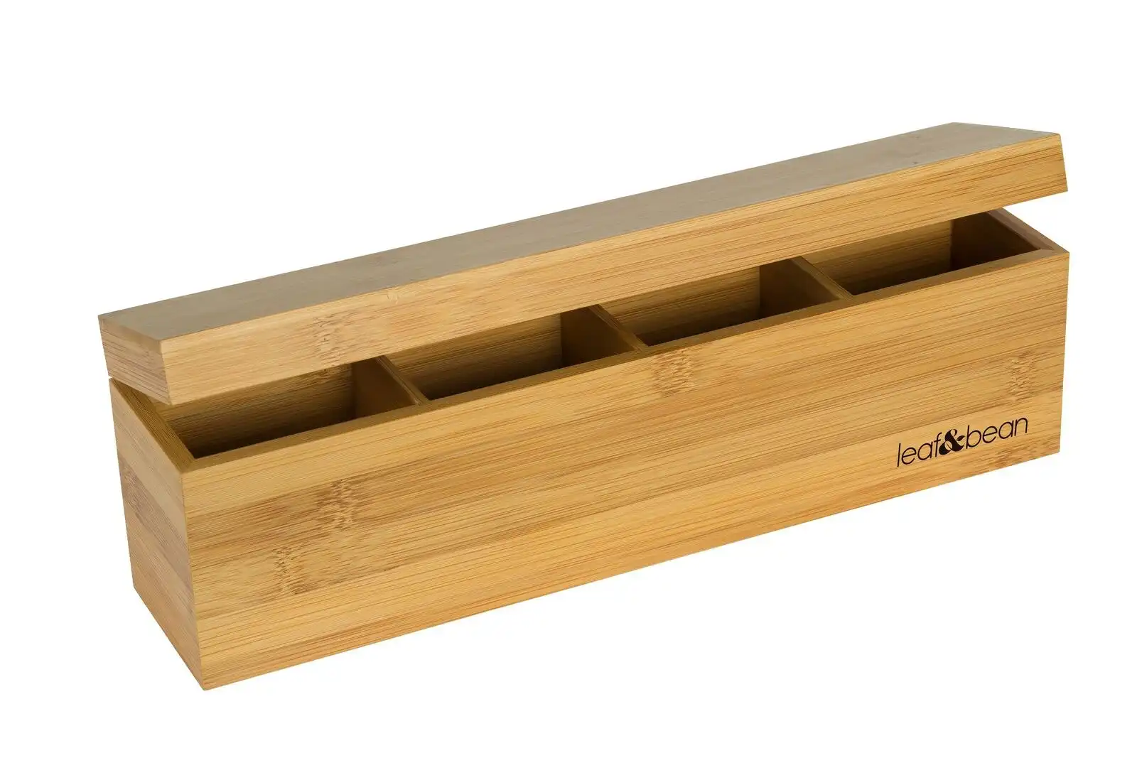 Leaf and Bean Bamboo Tea Box With 4 Compartments