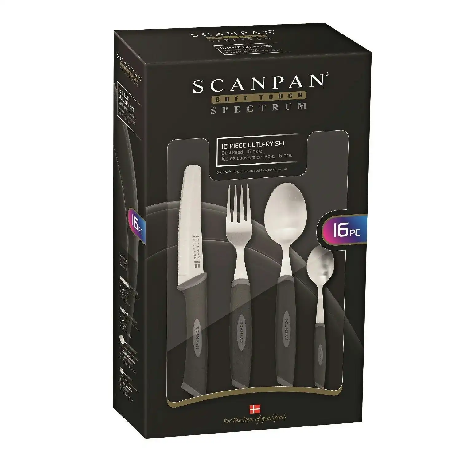 Scanpan Soft Touch Spectrum 16 Piece Cutlery Set   Black