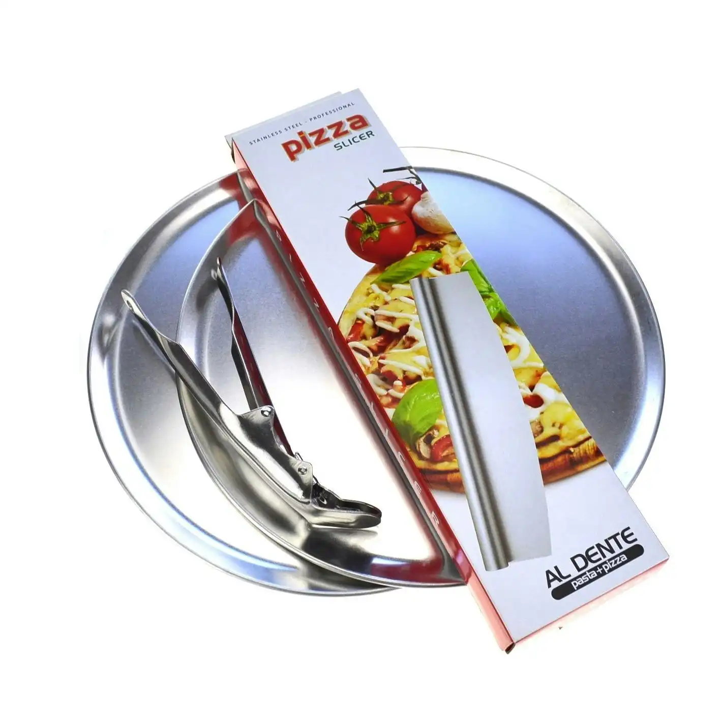 Appetito Pizza Flat Pack   2 X 300mm Pizza Plates And Rocking Pizza Cutter + Pizza Gripper