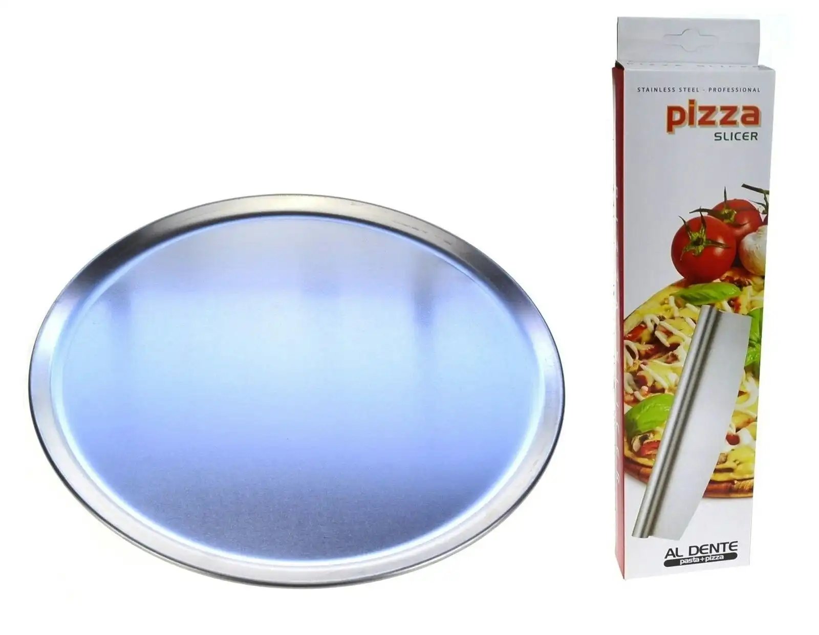 APPETITO PIZZA FLAT PACK - 2 x 300mm PIZZA PLATES and ROCKING PIZZA CUTTER