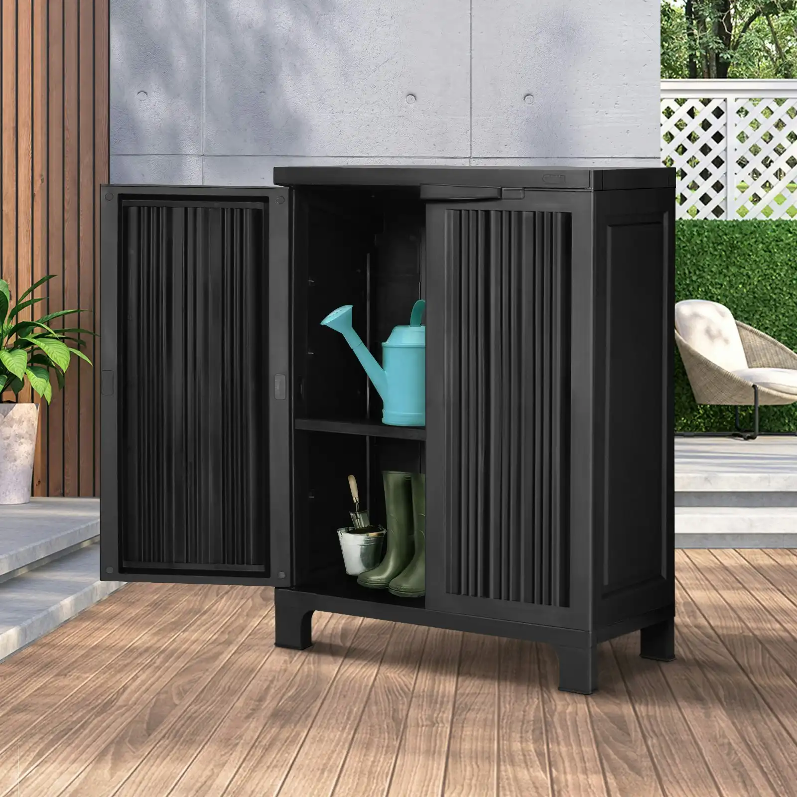 Livsip Outdoor Storage Cabinet Box Garden Garage Cupboard Adjustable Lockable Black