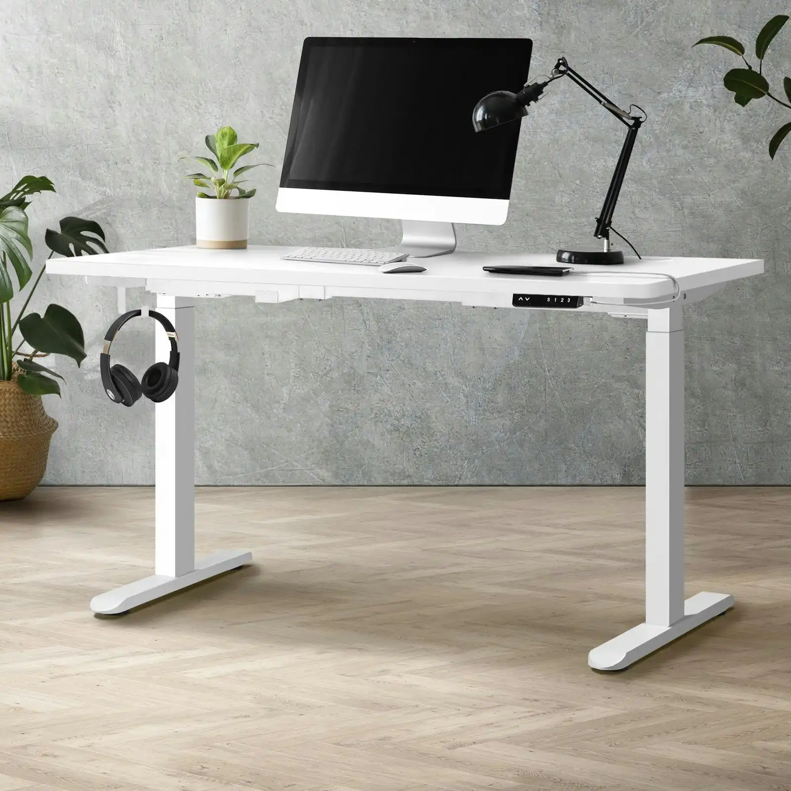 Oikiture 140cm Electric Standing Desk Dual Motor White With USB&Type C Port