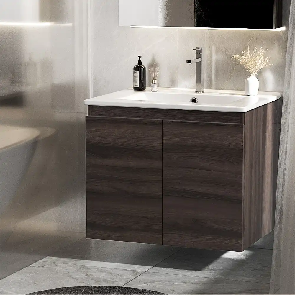 Cefito 600mm Vanity Unit Ceramic Basin Bathroom Laundry Wall Cabinet Walnut