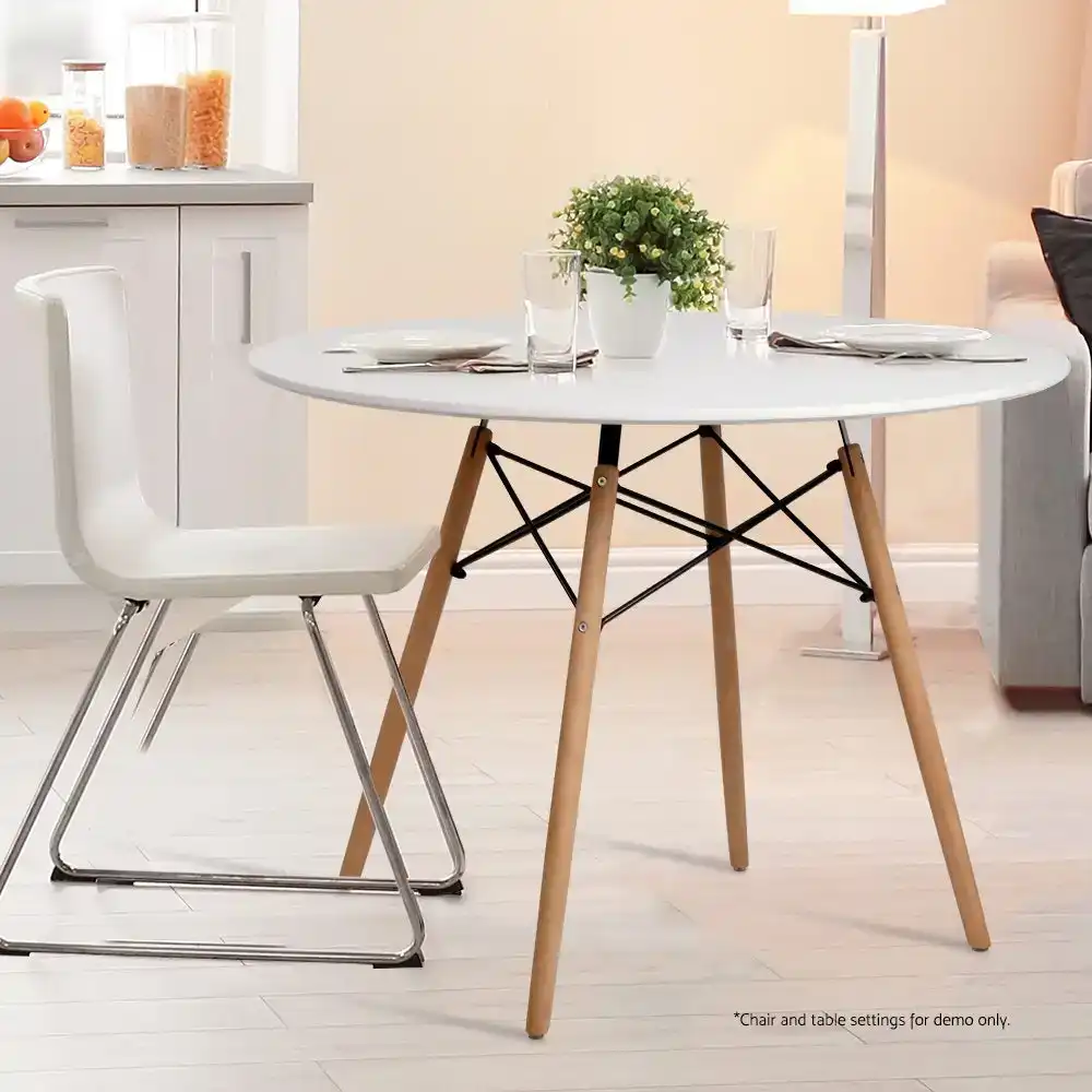 Artiss Round Dining Table 4 Seater 100CM White Wooden Table