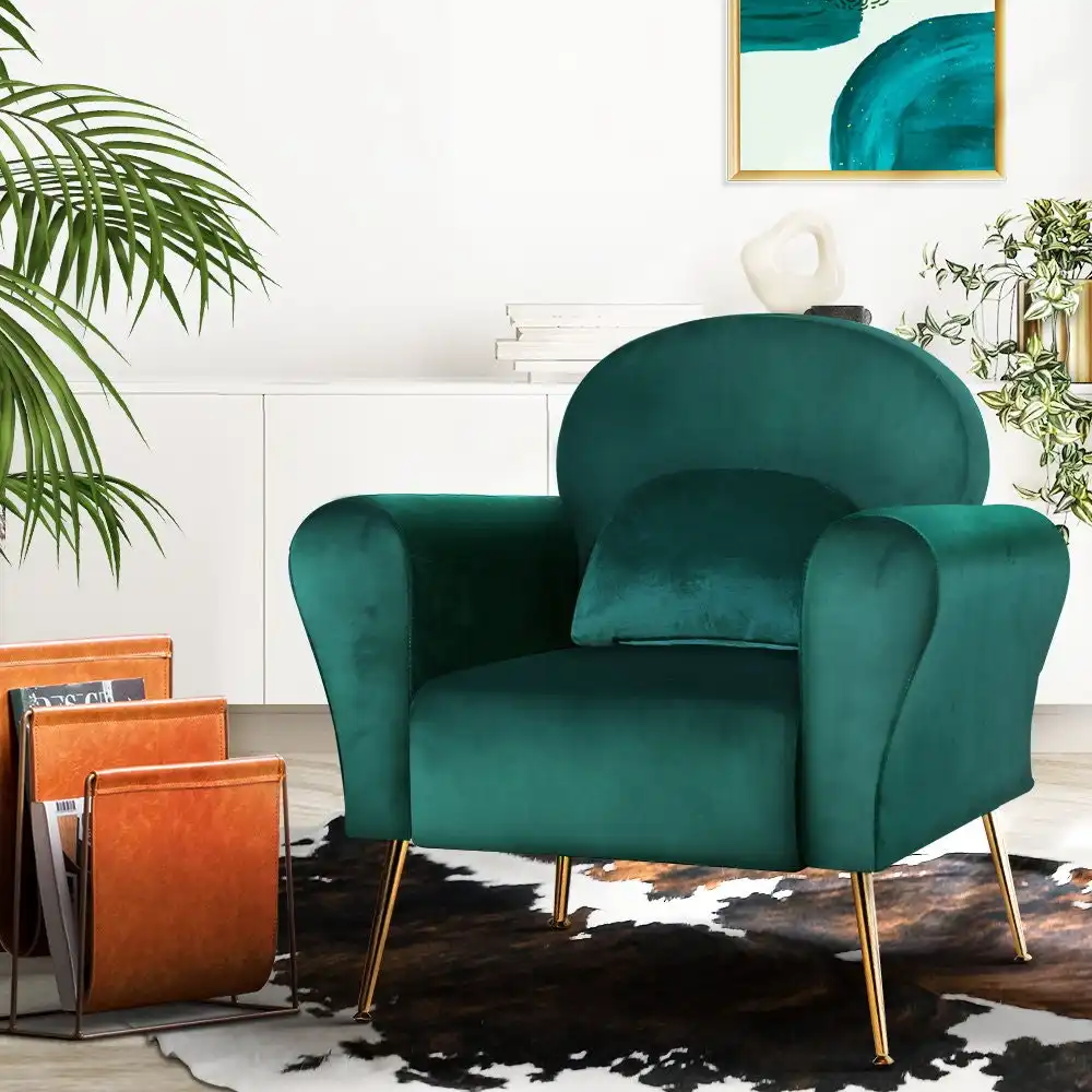 Artiss Armchair Sofa Green Cushion Velvet