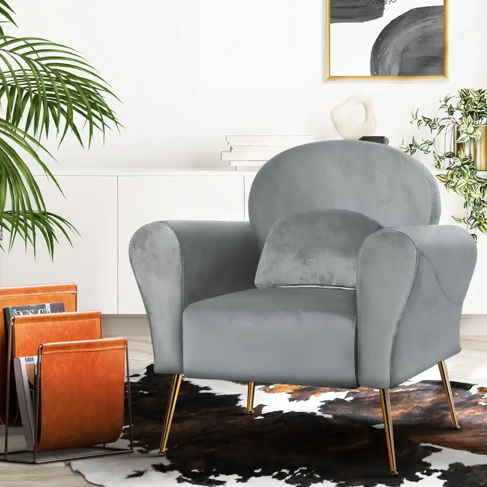 Artiss Armchair Sofa Grey Velvet Cushion