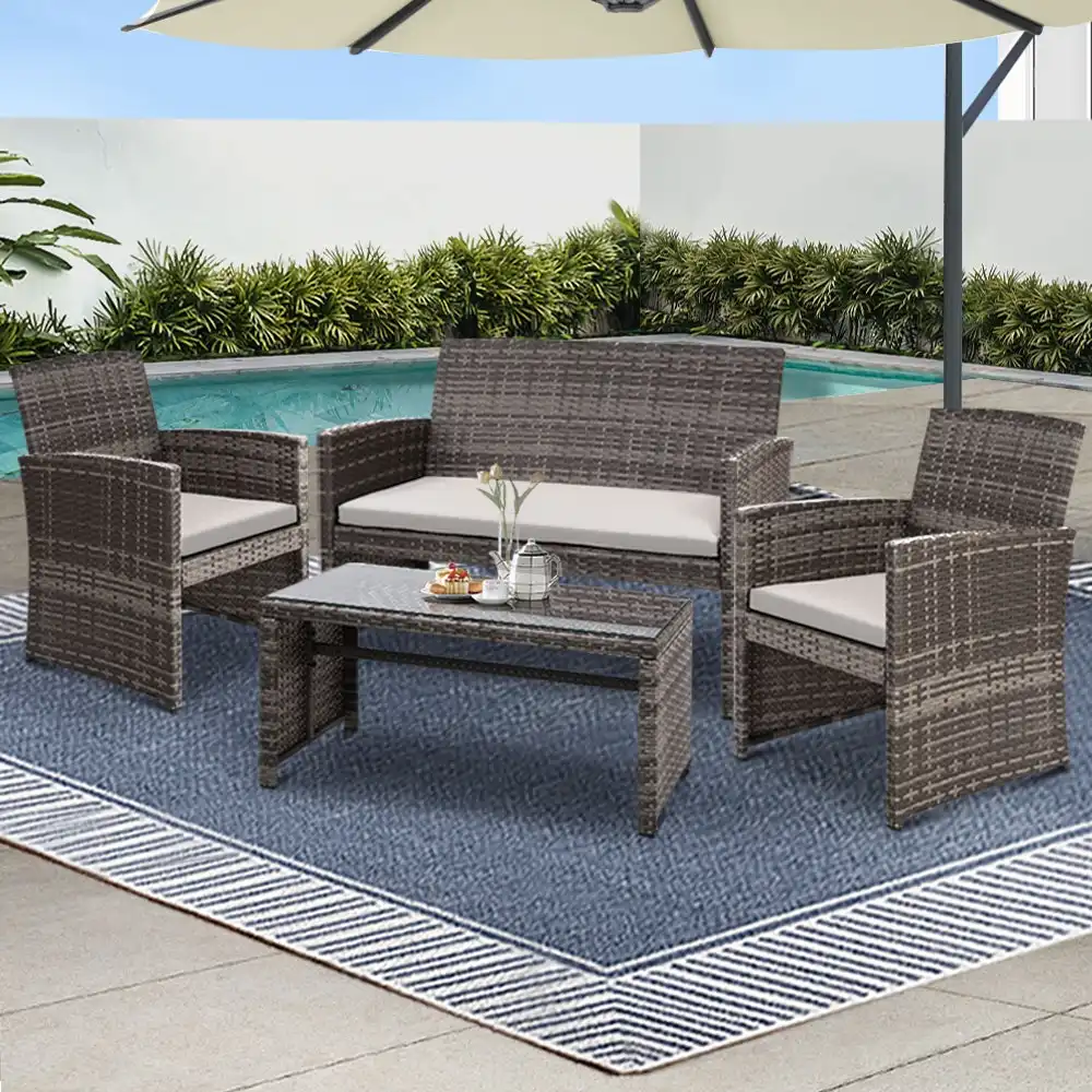 Gardeon Outdoor Furniture Outdoor Lounge Setting Wicker Patio Sofa Set 4PCS