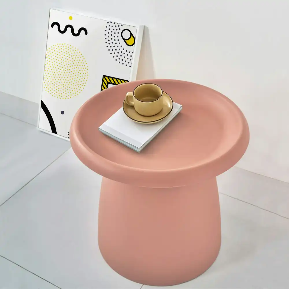 ArtissIn Coffee Table Side Table Round Table Outdoor Plastic Coffee Table 52CM Pink