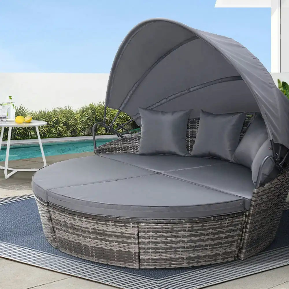 Gardeon Outdoor Sun Lounge Patio Furniture Sofa Wicker Garden Rattan Set Day Bed Grey
