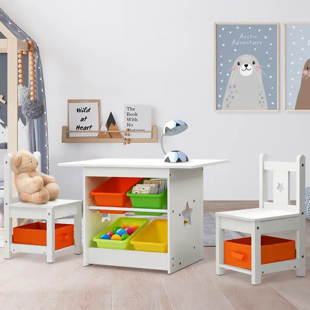 Keezi Kids Table and Chairs Set Children Activity Toys Storage Box Desk