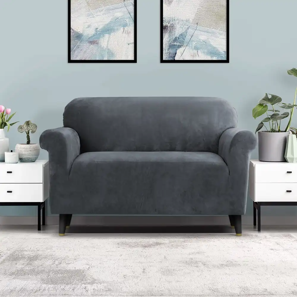 Artiss Sofa Cover Couch Covers Velvet 2 Seater Grey