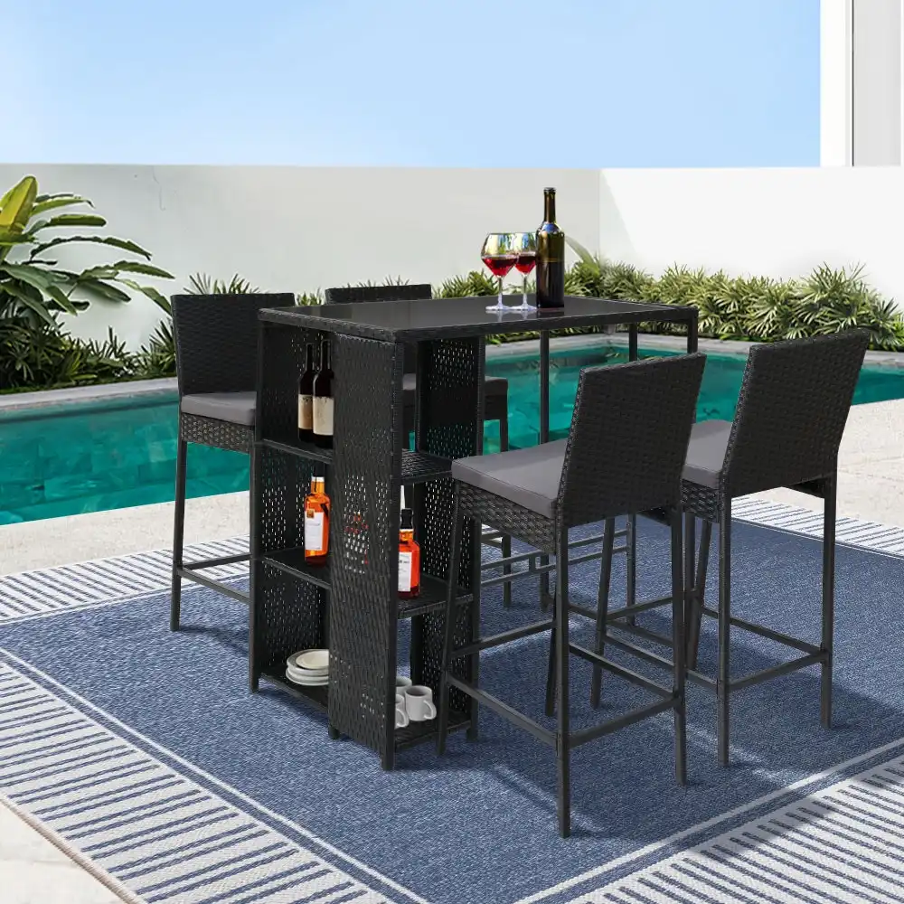 Gardeon 5-Piece Outdoor Bar Table Stools Furniture Set Wicker Patio Setting