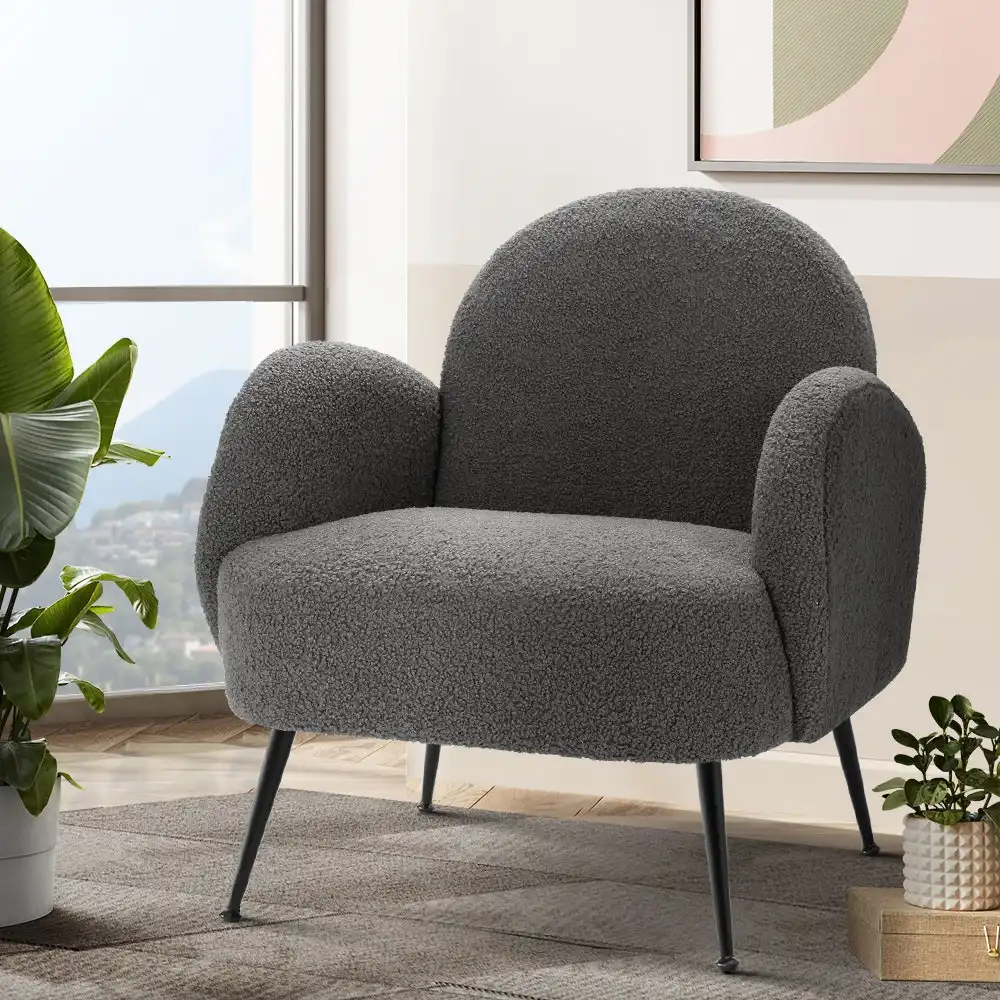 Artiss Armchair Lounge Chair Accent Sherpa Boucle Charcoal