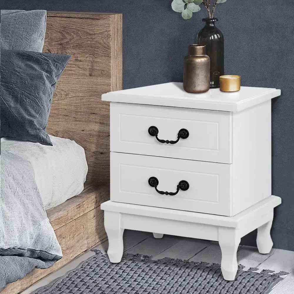 Artiss Bedside Table 2 Drawers French Provincial - KUBI White