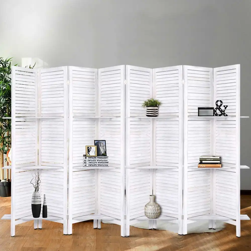 Artiss Room Divider Screen With Display Shelves 8 Panel Room Divider Wooden White Room Divider Doors Folding