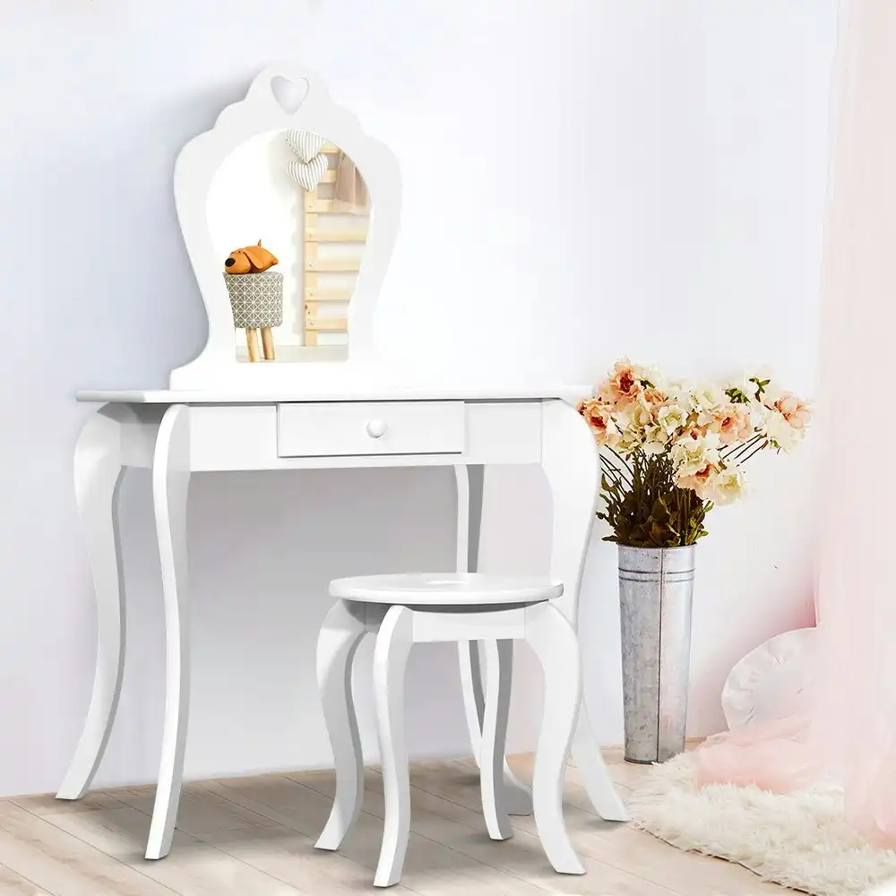 Keezi Kids Dressing Table Stool Set Vanity Mirror Princess Children Makeup White