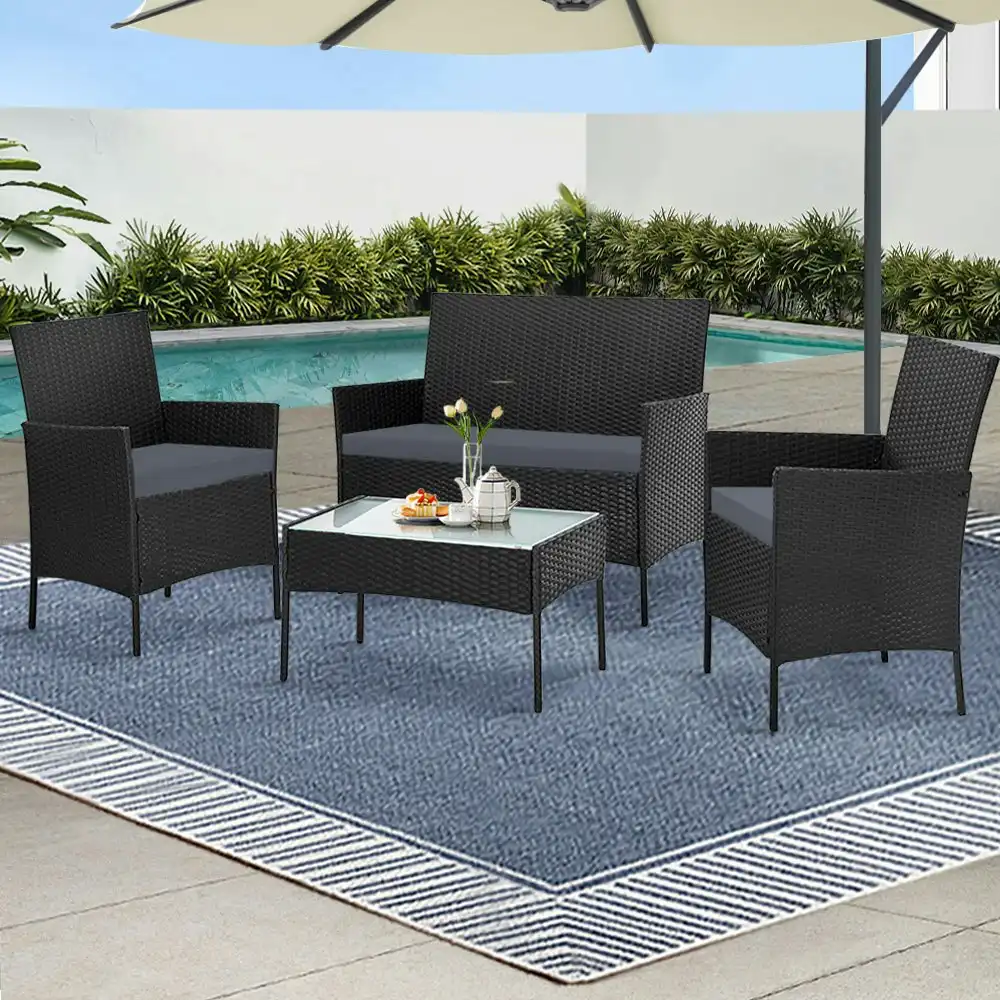 Gardeon Outdoor Lounge Set Wicker Furniture Setting Black