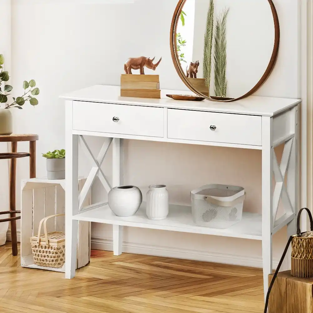 Artiss Two Drawer Console Table - White