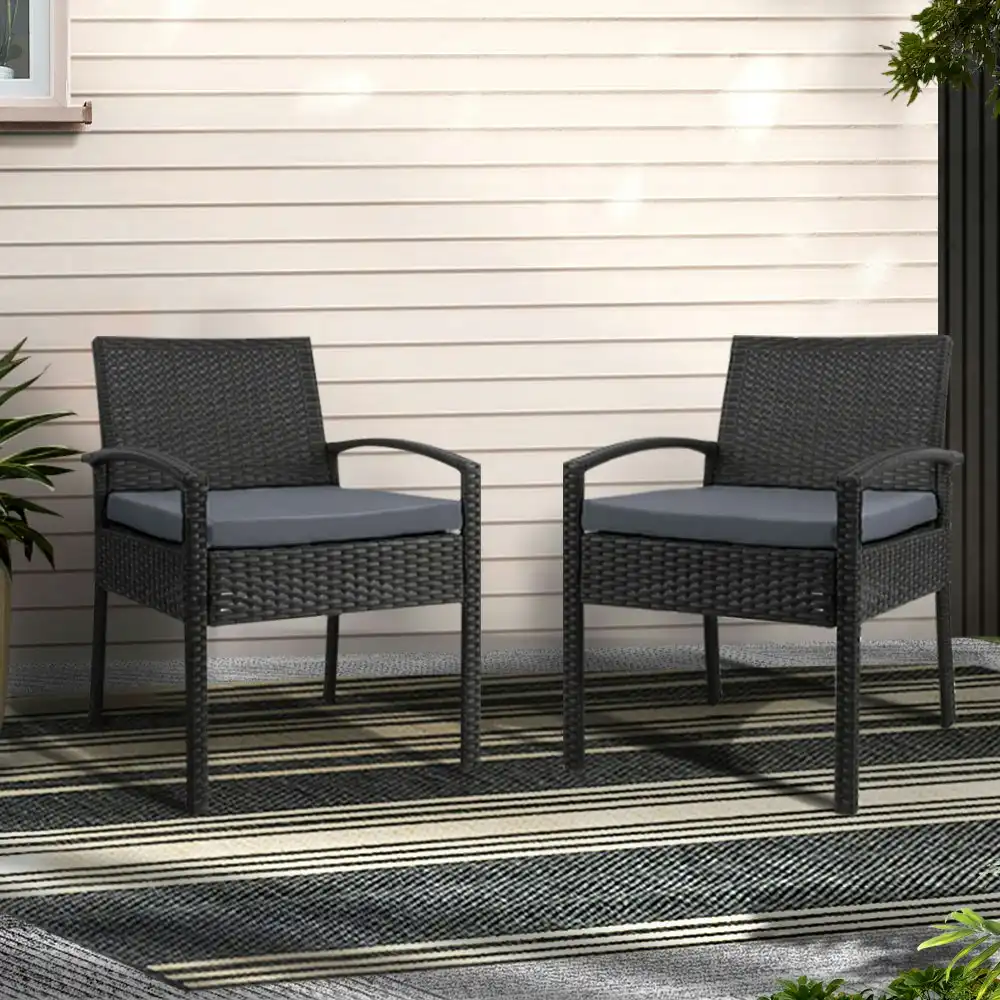 Gardeon Outdoor Furniture Dining Chairs Wicker Garden Patio Cushion Black x2 Gardeon