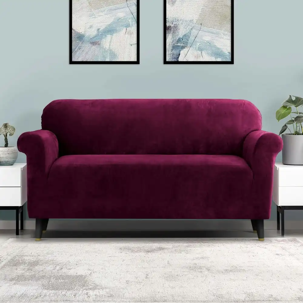 Artiss Sofa Cover Couch Covers 3 Seater Velvet Ruby Red