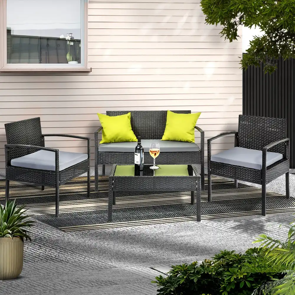 Gardeon Outdoor Lounge Setting Patio Furniture Sofa Wicker Bistro Set Garden Table and Chairs