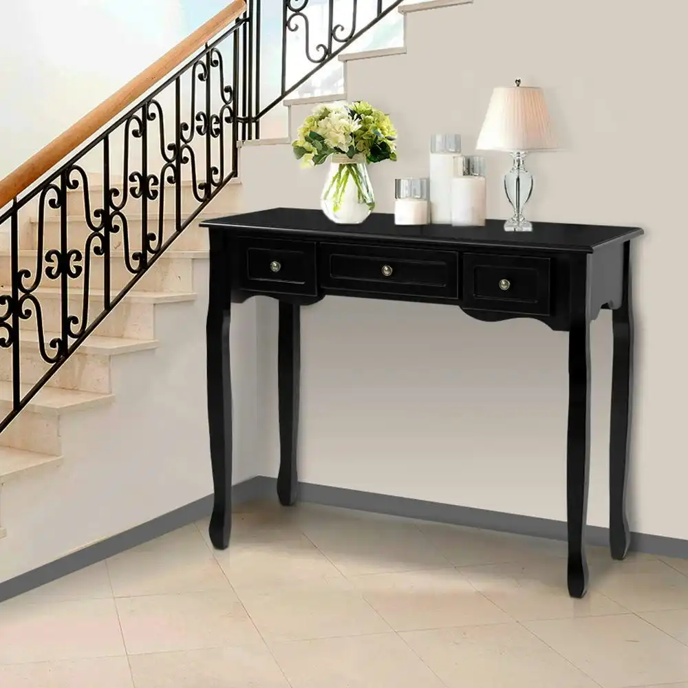 Artiss French Console Table with Three Drawers - Black