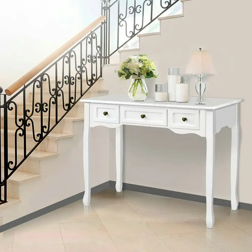 Artiss French Console Table with Three Drawers - White
