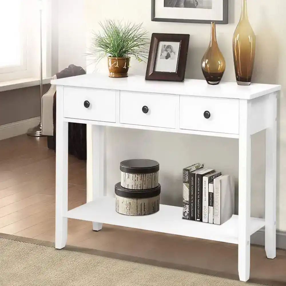 Artiss Console Table Hallway Table With 3 Storage Drawers White Table