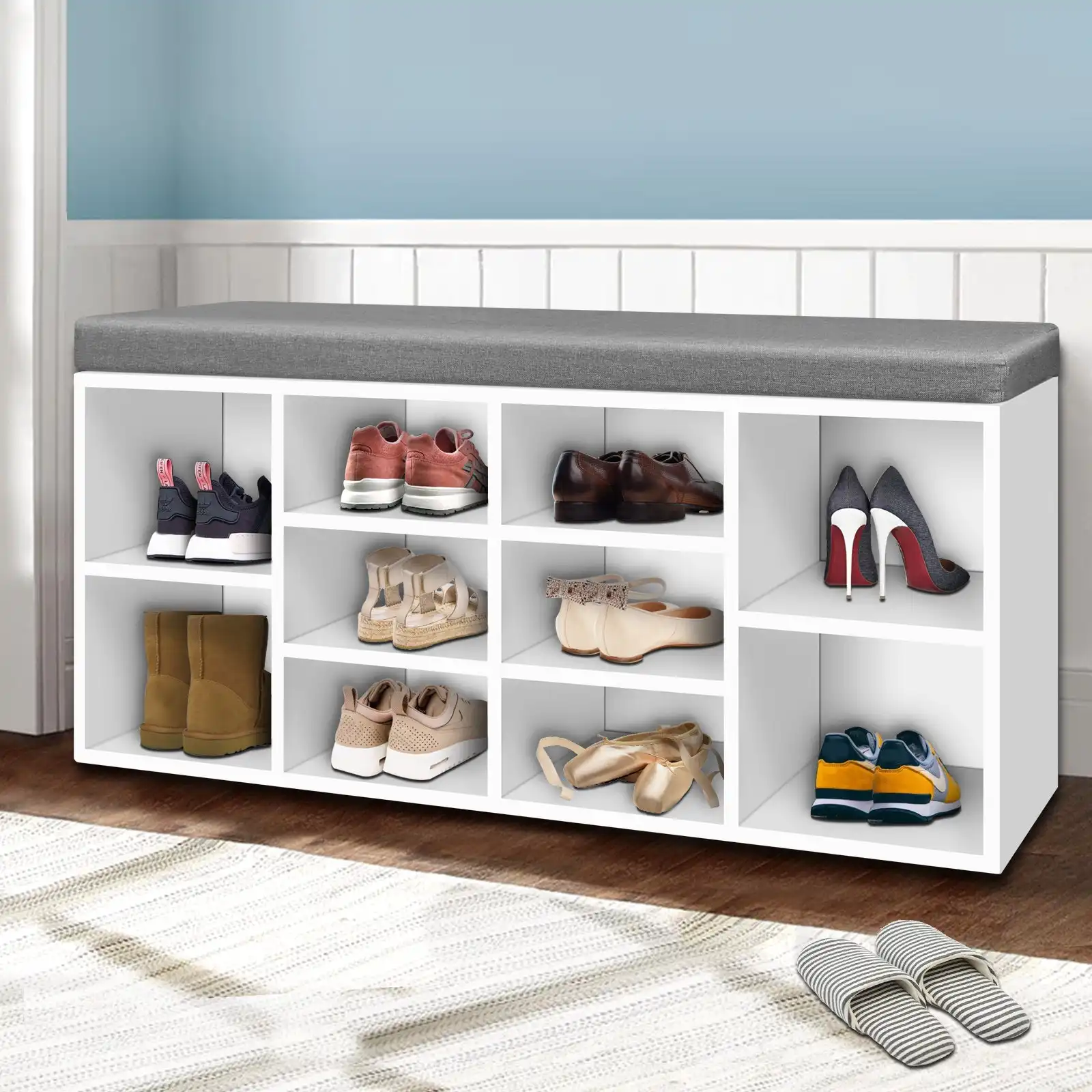 Artiss Shoe Cabinet Bench Shoes Rack Storage Shelf 10 Cubes - White