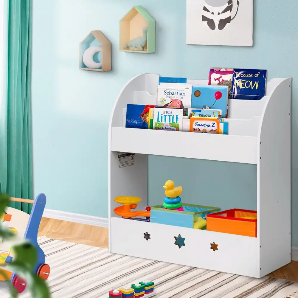 Keezi 3 Tiers Kids Bookshelf Magazine Rack Shelf Organiser Bookcase White