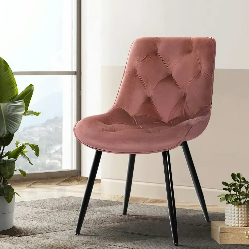 Artiss Dining Chairs Velvet Upholstered Set of 2 Pink Starlyn