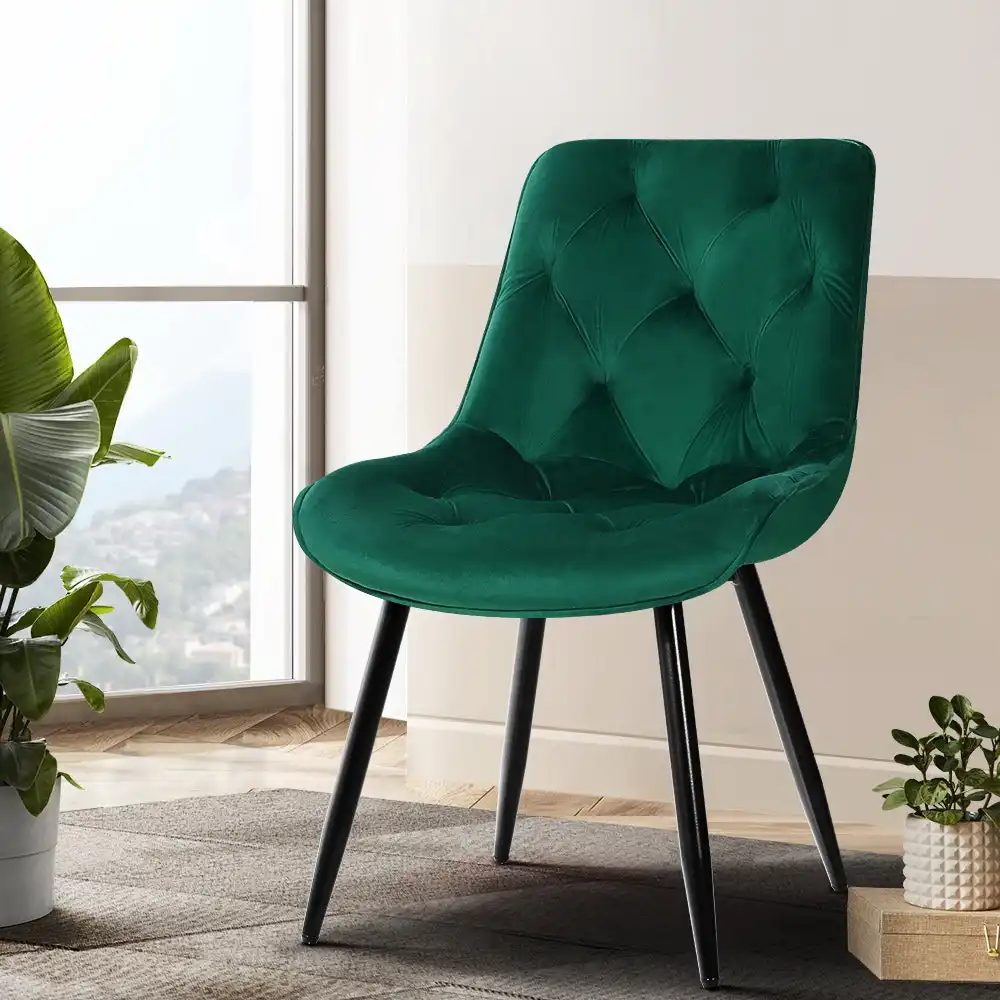 Artiss Dining Chairs Velvet Upholstered Set of 2 Green Starlyn