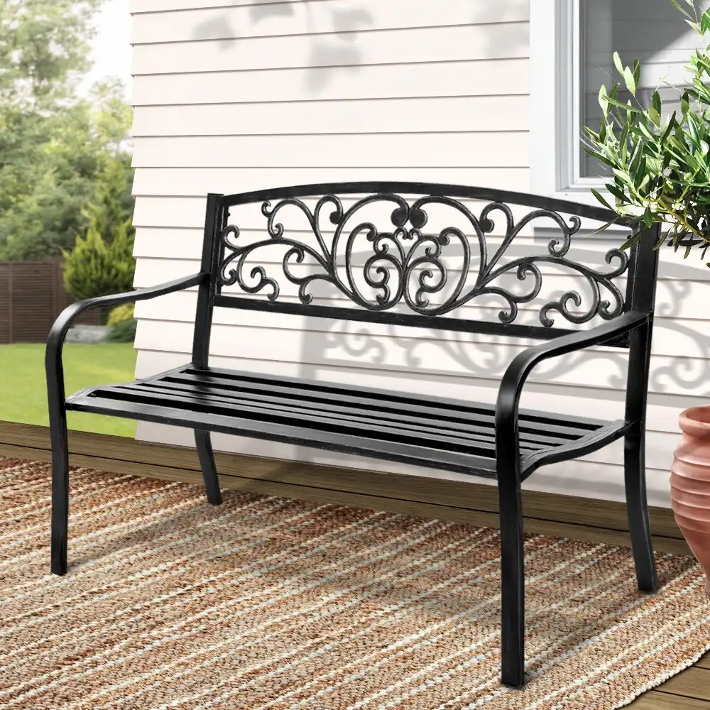 Gardeon Garden Bench Seat Outdoor Chair Steel Iron Patio Furniture Lounge Porch Lounger Vintage Black