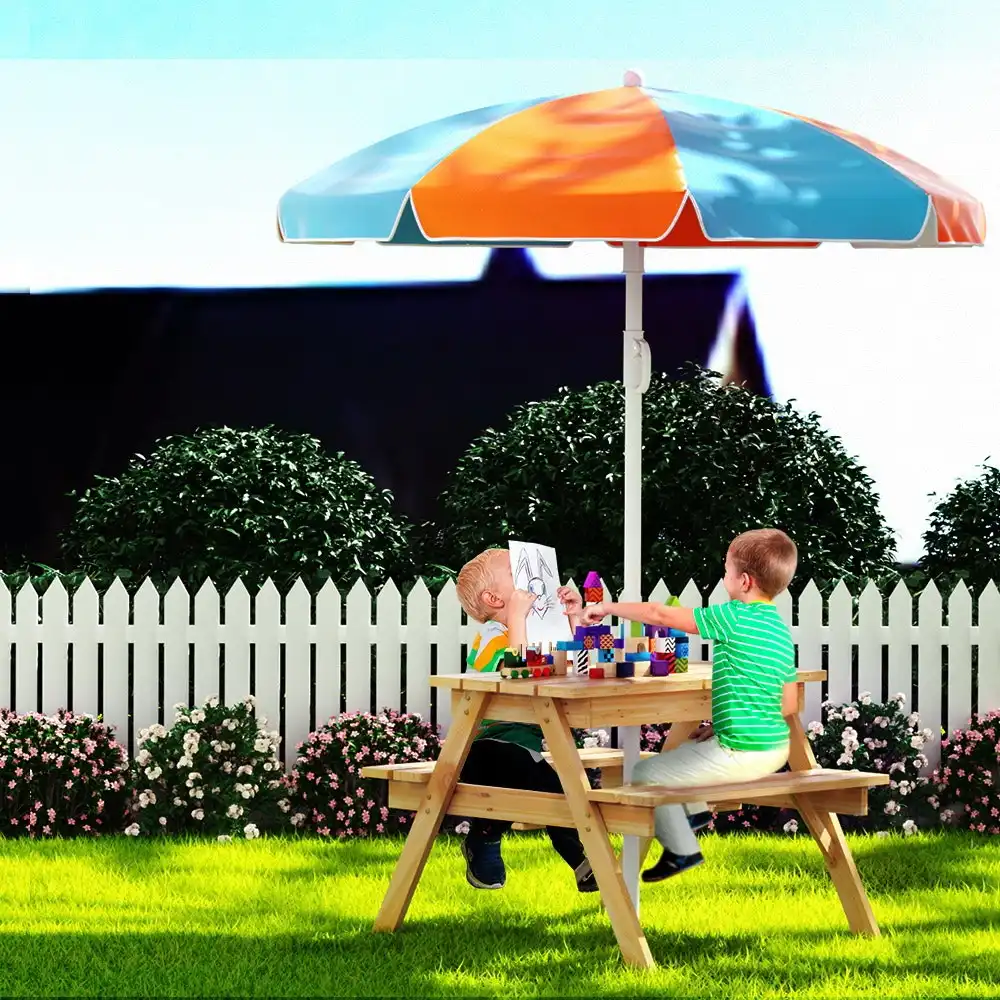 Keezi Kids Outdoor Table and Chairs Water Sand Pit Box Umbrella