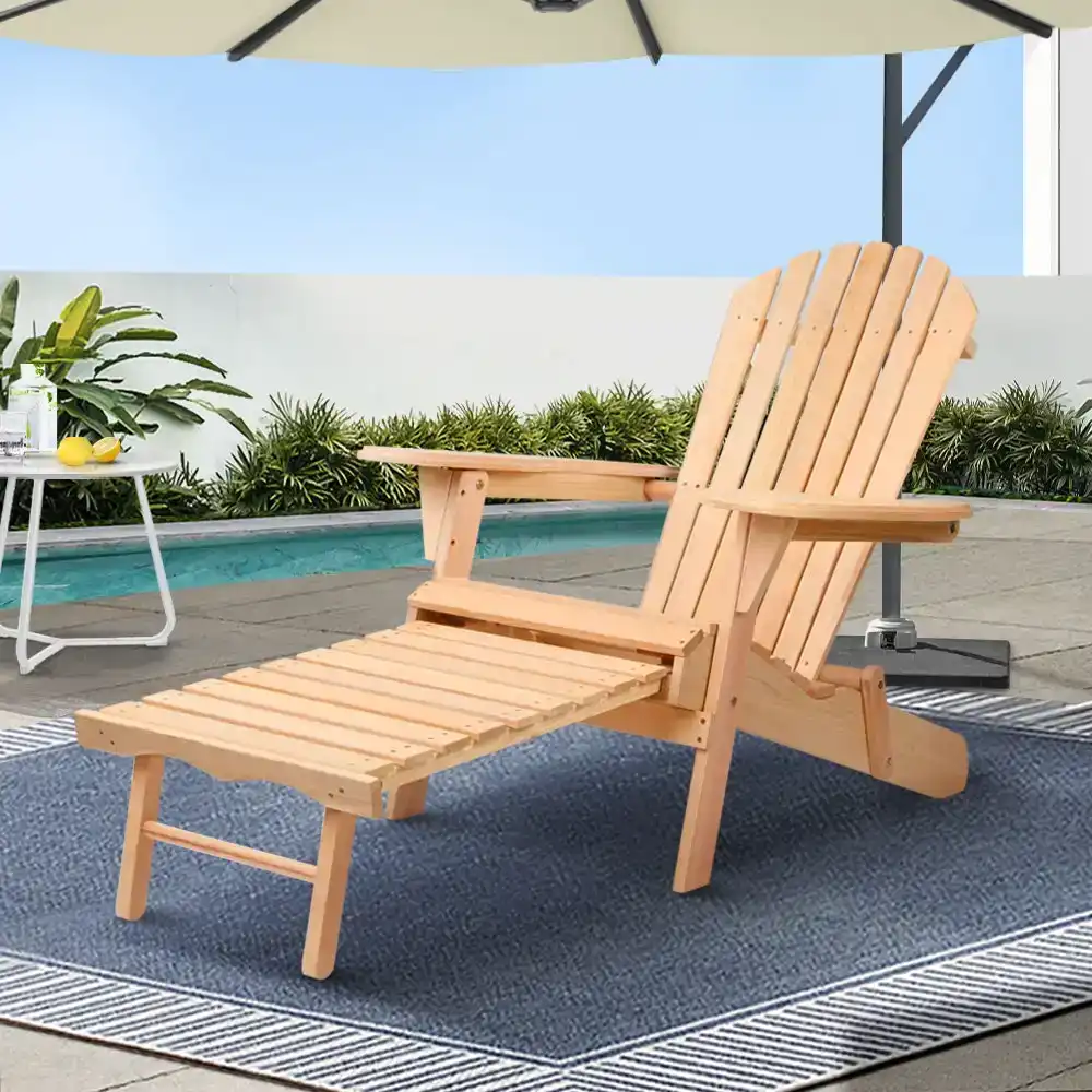 Gardeon Outdoor Chair Wooden Adirondack Beach Chairs Sun Lounge Lounger Furniture Foldable Ottoman Gardeon