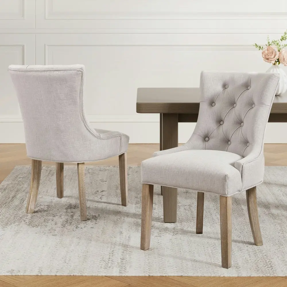 Artiss Dining Chairs Set of Linen French Provincial Beige One