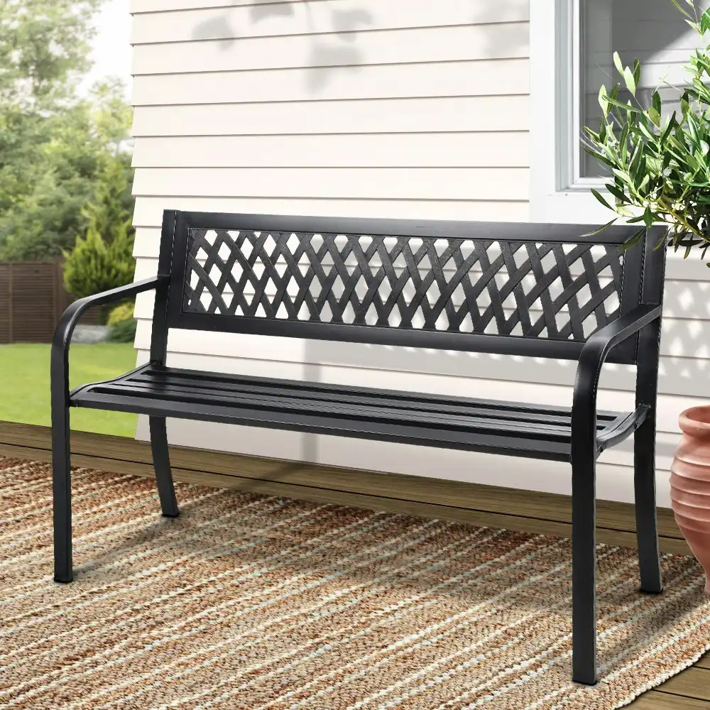 Gardeon Garden Bench Seat Outdoor Park Chair Steel Iron Patio Furniture Lounge Porch Lounger Vintage Black
